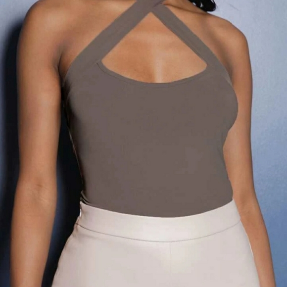 Cut Out Crop Halter Top - Picture 2 of 5